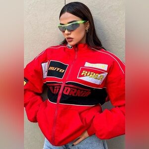 Fashion Nova Red Racing Cali Bomber Jacket - Everyday Wear or Halloween Costume